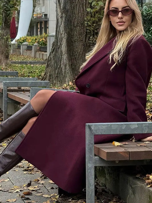 Signature Burgundy Tailored Double-Breasted Coat